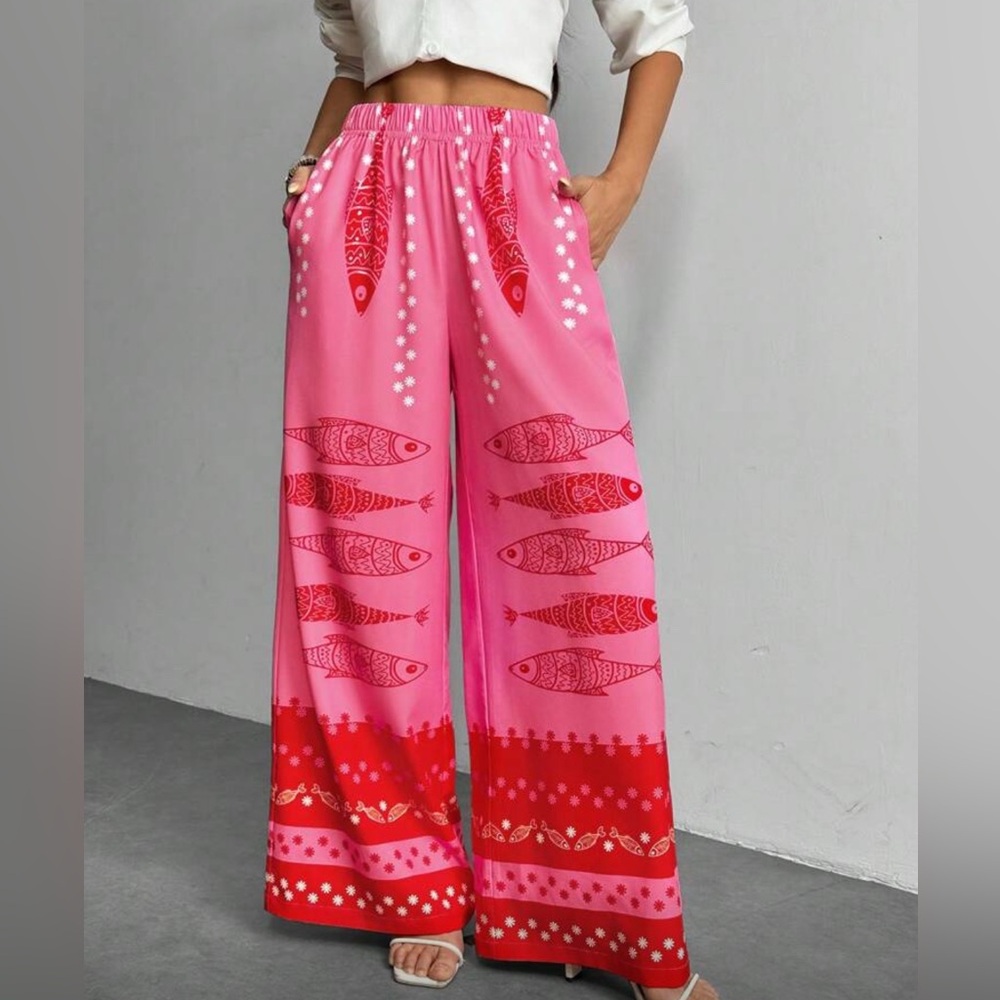 SHEIN Pink and Red Wide-Leg Pants